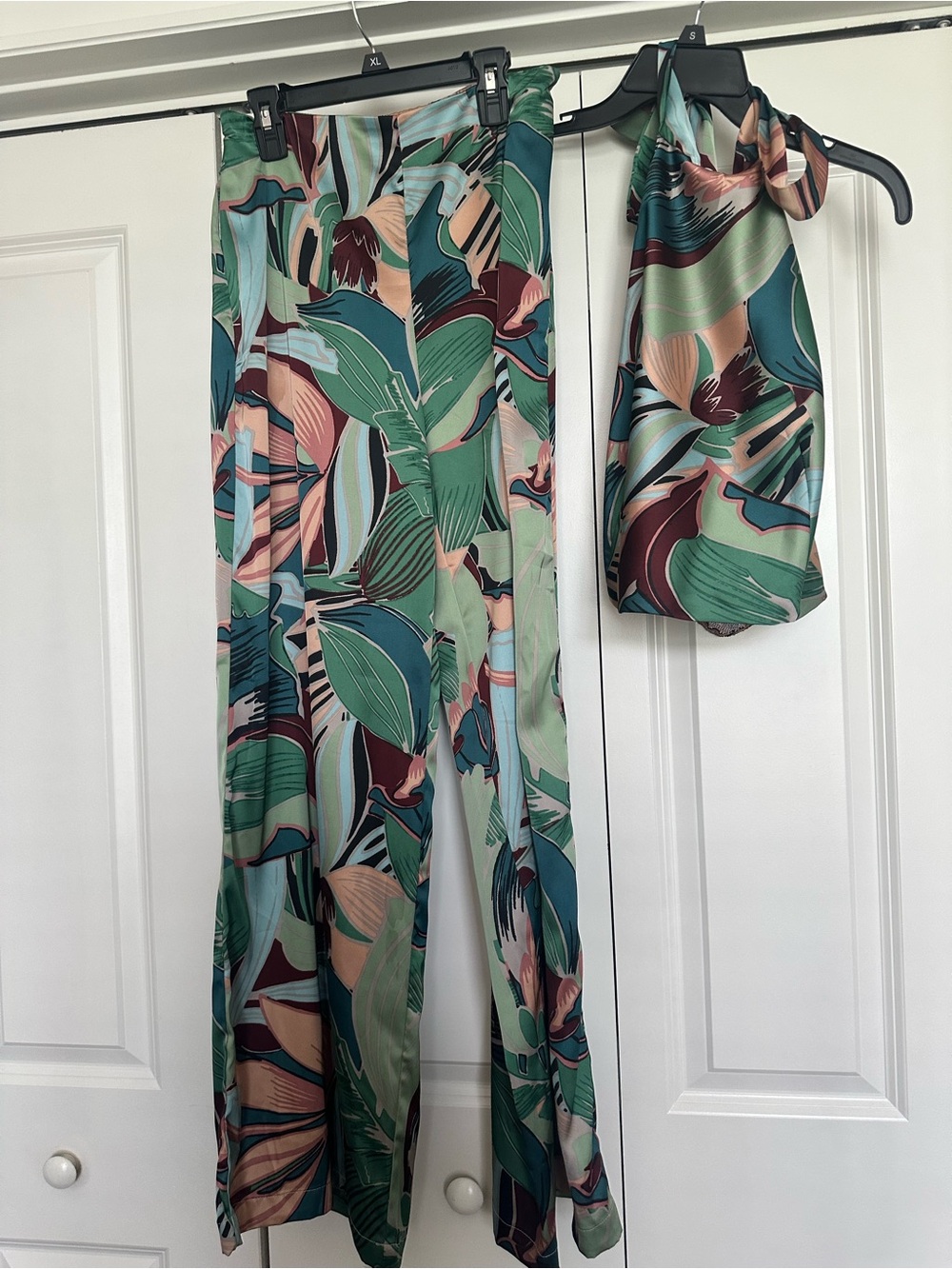 Rachel Zoe Green Multi Tropical-Print Wide Leg Pants